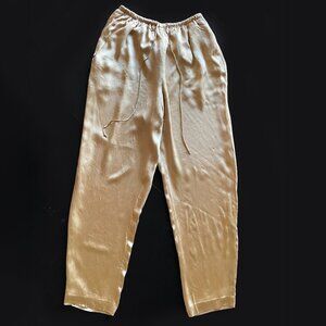 Dana Buchman Luxe Satin Pants Size 16 Champagne Elastic Waist Drawstring Pockets
